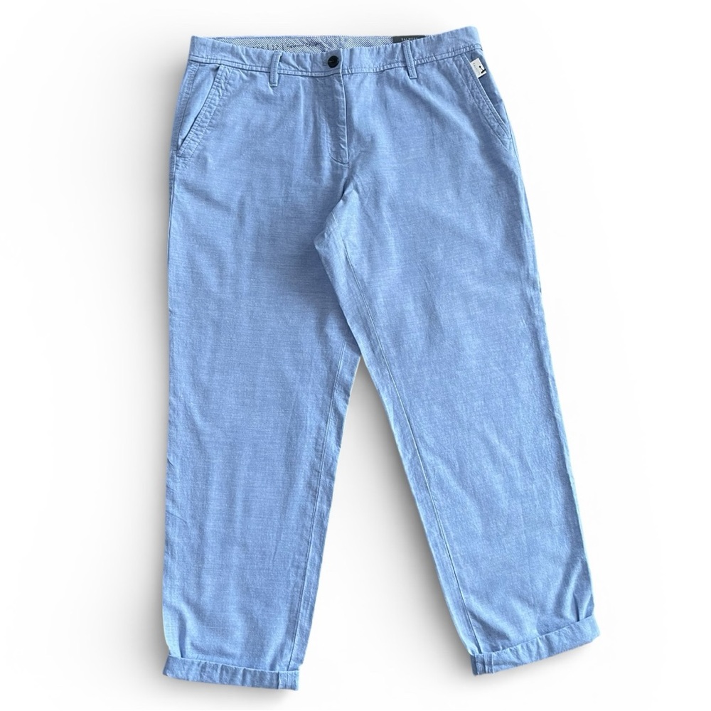 Talbots Blue Chambray Cotton Relaxed Chino Ankle Pants Sz 12 Relaxed Leg NWT